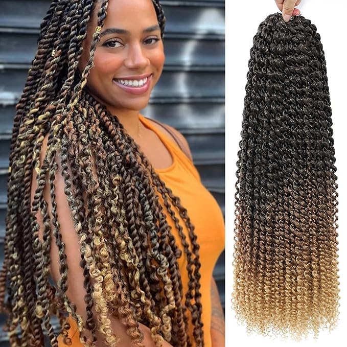 Ombre Passion Twist Hair 24 Inch 8 Packs Passion Twist Crochet Hair For Women Water Wave Braiding Hair Long Spring Twist Hair Synthetic Hair Extension (24 Inch (Pack of 8), 1B/30/27)