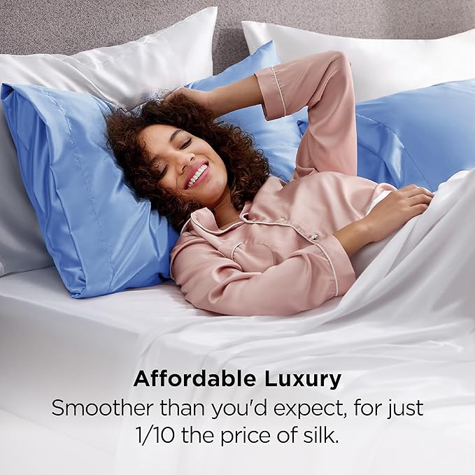 Bedsure Satin Pillowcase for Hair and Skin Queen - Sky Blue Silky Pillowcase 2 Pack with Envelope Closure, Similar to Silk Pillow Cases, Gifts for Women Men, 20x30 Inches, 2pcs