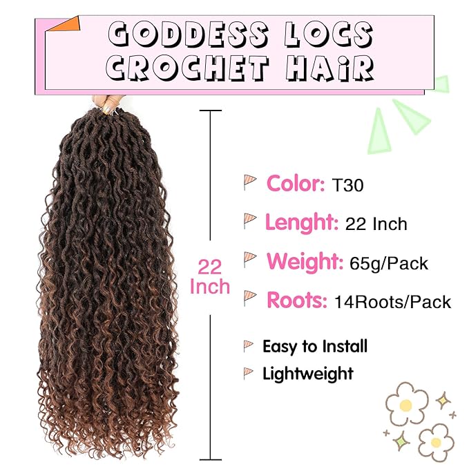 Fulcrum Goddess Locs Crochet Hair - 22 Inch, 8 Packs New Faux Locs Crochet Hair for Black Women, Curly Ends (22Inch (Pack of 8), T30#)