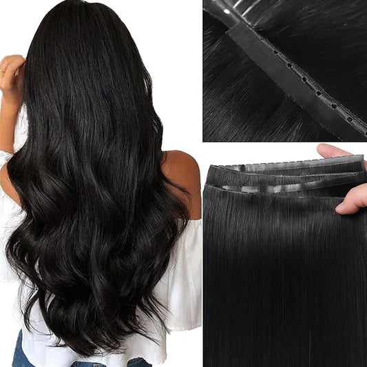 LOXXY Double Weft PU OVO Human Hair Extensions - Invisible Genius and PU Butterfly Weft Hair Extensions Real Human Hair - 18 Inch 100g Jet Black, Width 31.5"(80cm)