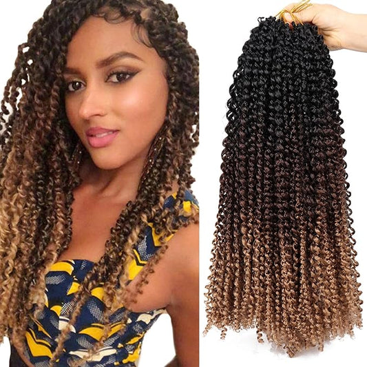 Dorsanee Ombre Brown Passion Twist Hair 18 Inch 7 Packs Water Wave Crochet Hair Long Bohemian Curly Braiding Hair for Butterfly Locs, Faux Locs, Boho Style Spring Twist Crochet Braids (1B/30/27#)