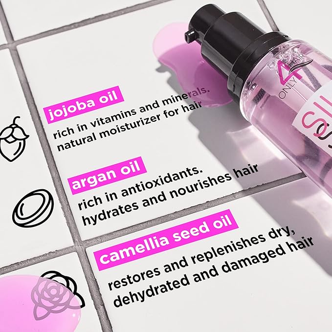 Silk Hair Oil for Dry Damaged Hair Treatment - Anti Frizz Control Hair Care Serum - Jojoba & Argan & Almond Oils - Shine, Gloss, Split End Repair, Smoothing, Bonding, Heat Protectant For Curly Frizzy Colored Bleached and All Hair Types