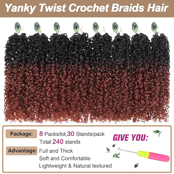 COOKOO 8 Inch Ginger Ombre Passion Twist Braiding Hair - 8 Packs Fluffy Crochet Hair for Women