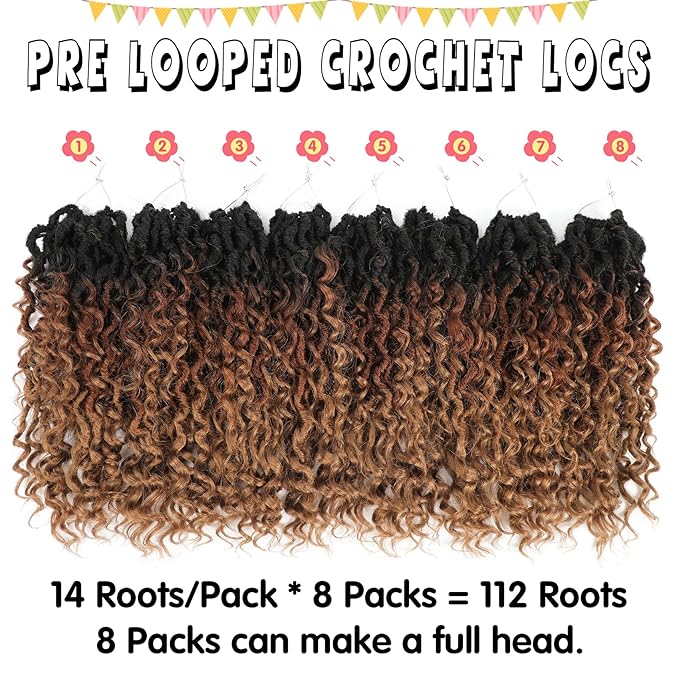 Fulcrum Goddess Locs Crochet Hair 12 Inch, 8 Packs New Faux Locs Crochet Hair for Black Women, Crochet locs with Curly Ends (12Inch (Pack of 8), 1B/30/27#)