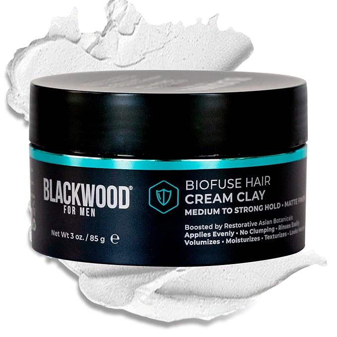 Blackwood For Men BioFuse Hair Cream Clay, Matte Finish Medium to Strong Hold Hair Styling Aid, Natural Hybrid that Texturizes, Moisturizes, Conditions, Adds Volume, Fights Frizz & Detangles, 3oz