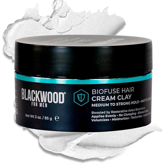Blackwood For Men BioFuse Hair Cream Clay, Matte Finish Medium to Strong Hold Hair Styling Aid, Natural Hybrid that Texturizes, Moisturizes, Conditions, Adds Volume, Fights Frizz & Detangles, 3oz