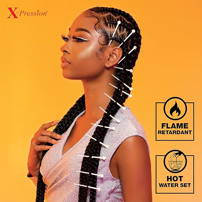 Sensationnel X-pression prestretched braiding hair - 6x braid 58 inch all kanekalon flame retardant synthetic braid for box braids and twists (1 JETBLACK)