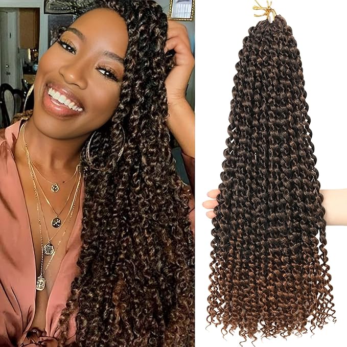Ubeleco 30 Inch Passion Twist Hair, Water Wave Crochet Hair Ombre Brown Passion Twist Crochet Hair for Women Long Bohemian Passion Twists Curly Braiding Hair Extensions (30in (Pack of 7),1B/30)