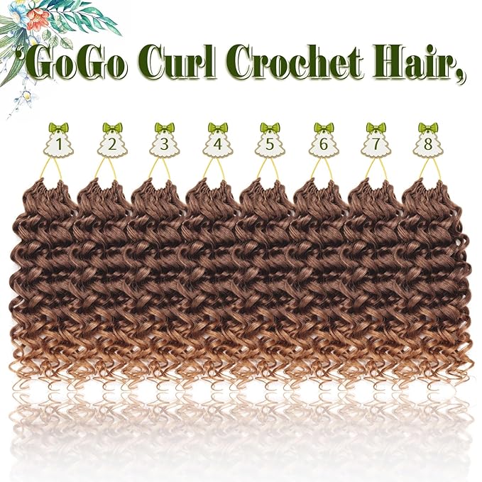 Vomella GoGo Curl Crochet Hair 8 Packs Water Wave 10 Inch Curly Crochet Hair for Women Short Beach Curl Synthetic Deep Twist Extensions(T4/30#)
