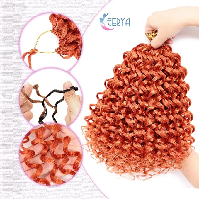 7 Packs GoGo Curl Crochet Hair 10 Inch Short ginger Curly Crochet Hair for Women Deep Wave Beach Curl Crochet Braids Synthetic Braiding Hair Extensions (10 Inch, ginger)