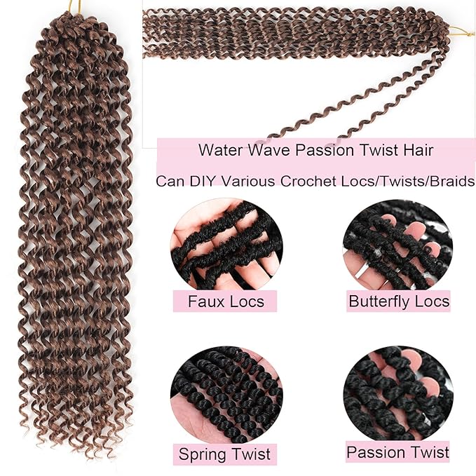 Brown Passion Twist Hair,14 Inch 7 Packs Water Wave Crochet Hair Passion Twist Braiding Hair For Wrap Passion Twist Crochet Hair/Butterfly Locs/Spring Twist Crochet Hair Braids (14in,7pcs,30#)
