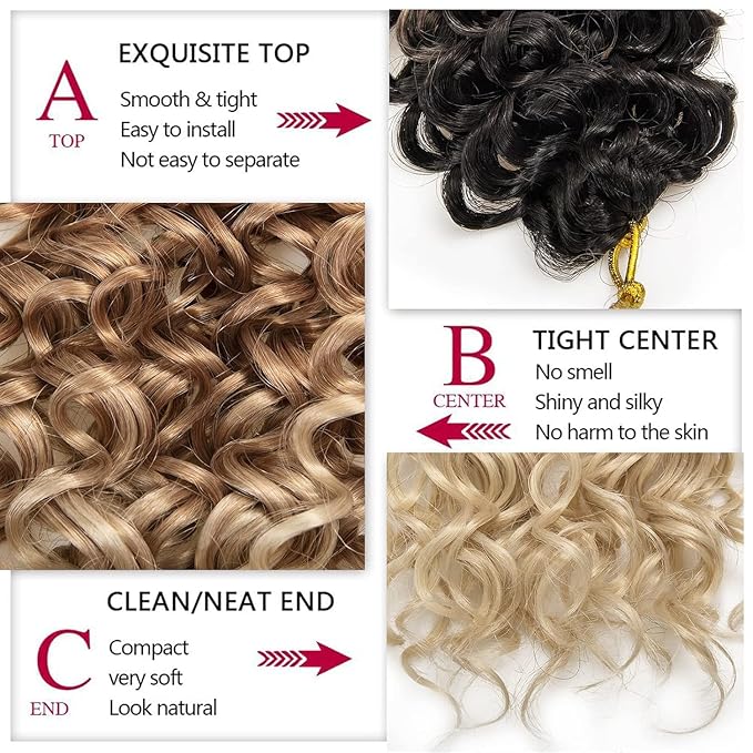 YXCHERISHAIR 8 Packs Curly Crochet Hair GoGo Curl Crochet hair for Women Deep Wave Braiding hair,Synthetic Bohemian Crochett Braid Water Wave Crochett hair Extensions(1B/27/613, 12inch)