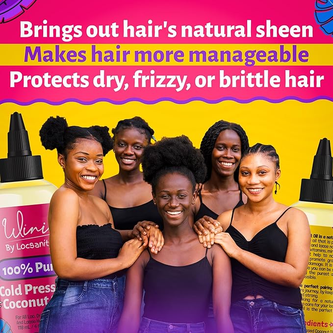 Locsanity Wini Pure 100% Cold Pressed Coconut Oil for Hair and Skin | Non-GMO | Unscented - 4 fl oz: Moisturizing Oil for Hair Care, Skin Hydration, Nail Care & Relaxing Massage