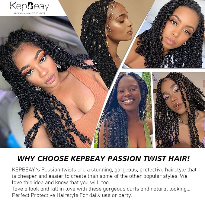 24 Inch Passion Twist Hair 1 Pack Water Wave Crochet Hair Natural Black Color Passion Twist Crochet Hair Synthetic Hair Extensions for Women (24 inch, 1Pack 1B）