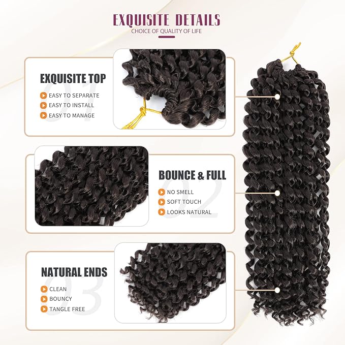 Dansama 6 Packs Passion Twist Hair Water Wave Braiding Hair for Butterfly Style Crochet Braids Bohemian Hair Extensions (12inch, #4, Economy Pack)