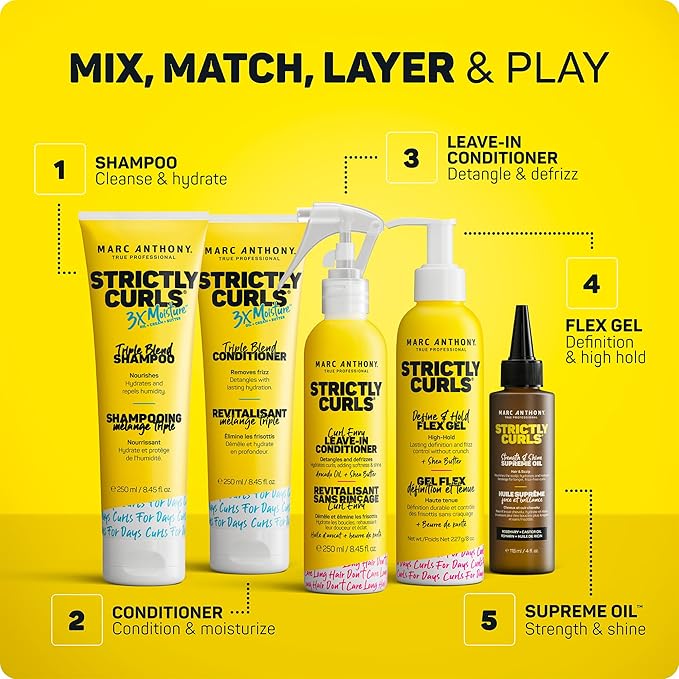 Marc Anthony Hair Styling Gel for Curly Hair, Strictly Curls - Long Lasting Strong Hold Curl Defining Hair Gel for Medium & Coarse Curls - Added Shine & No Flaking - Hair Products Reduces Frizz