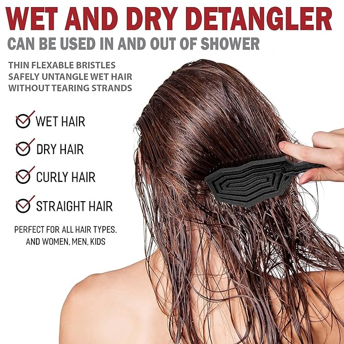 Fiora Naturals Hair Detangling Brush for Women - Detangler Hair Brush w/Flexible Soft Bristles- Gently Glides Through Tangles - Curly, Fine, Dry and Shower Wet HairBrush, cepillo para cabello - Black