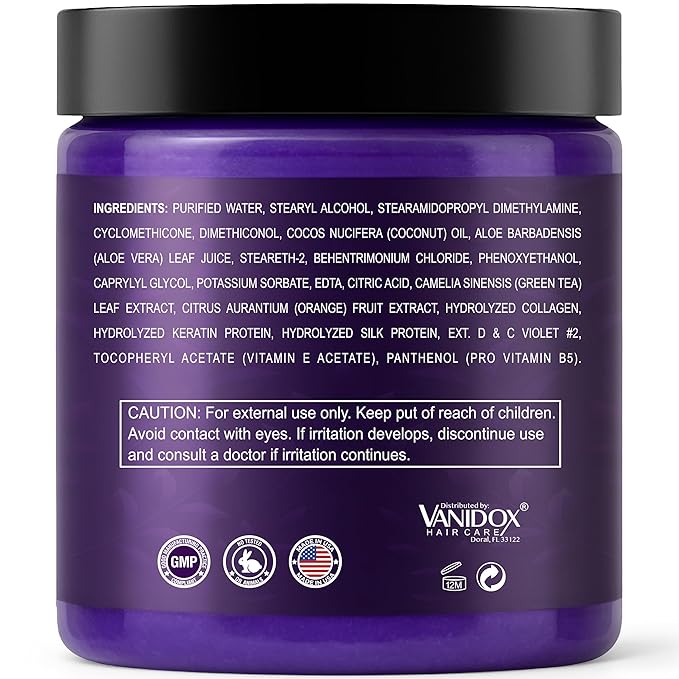 Deep Conditioning Silver Shine Purple Hair Mask for Gray Hair, Purple Toner for Brassy, Bleached, Silver, or Color Treated Hair, Restore Moisture & Brighten Dull Hair, Sulfate Free, Made in USA, 8oz