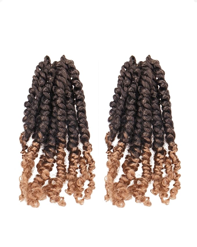 Super Short Passion Twist Crochet Hair for Black Women and Kids-6 Inch 2 Packs Ombre Blonde Pre Looped Pre-twisted Passion Twist Hair,Bob Spring Kinky Twist Bohemian Curl(6"-2P,T27)