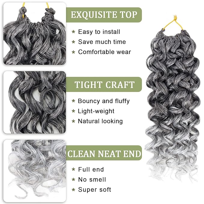 Vomella GoGo Curl Crochet Hair for Women 8 Packs Water Wave 12 Inch Curly Crochet Hair Ocean Wave Beach Curl Synthetic Crochet Hair Extensions (Tgray#)