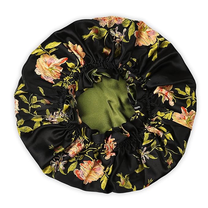 100% Mulberry Silk Bonnet for Women – Handmade in USA, 19 Momme Double-Layer Reversible Hair Wrap, Non-Slip Sleep Cap for Curly & Natural Hair, Luxury Hair Protection (Wild Rose)