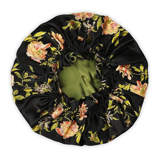 100% Mulberry Silk Bonnet for Women – Handmade in USA, 19 Momme Double-Layer Reversible Hair Wrap, Non-Slip Sleep Cap for Curly & Natural Hair, Luxury Hair Protection (Wild Rose)