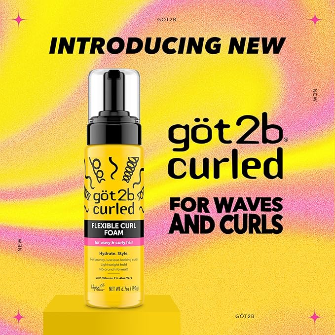 Got2B Curled Flexible Curl Foam, 6.7 Fl Oz, Hair Mousse for Frizz Control and Heat Protection, Lightweight Hold, No-Crunch Definition for Wavy & Curly Hair Styling, Aloe Vera & Vitamin E Infused
