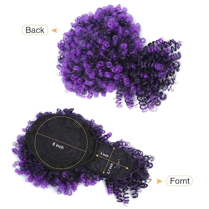 ENTRANCED STYLES Drawstring Ponytail with Bangs Afro Puff Ponytail Extensions for Women Short Curly Puff Ponytail with Bangs Clip in Wrap Updo Hairpiece(Tpurple)
