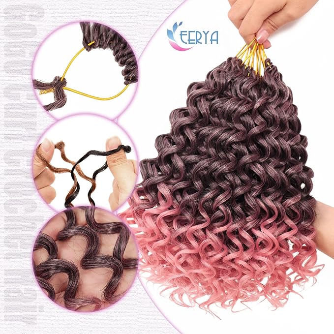 7 Packs GoGo Curl Crochet Hair 10 Inch Short Curly Crochet Hair for Women Water Wave Beach Curl Deep Twist Crochet Braids Synthetic Braiding Hair Extensions (10 Inch, T1B/Pink)