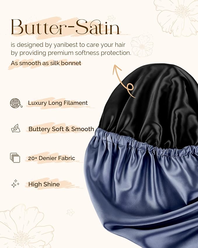 YANIBEST Long Bonnet Braid Bonnet for Sleeping Adjustable Satin Silk Bonnet for Braids Sleep Bonnet for Women Locs Navy