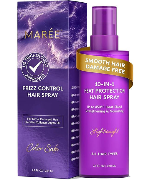 MAREE 10-in-1 Heat Protection Spray for Hair – Heat Protectant for Hair with Keratin, Collagen & Argan Oil – Frizz Control Hair Spray Women Care Product – Anti Frizz Protector de Calor para el Cabello