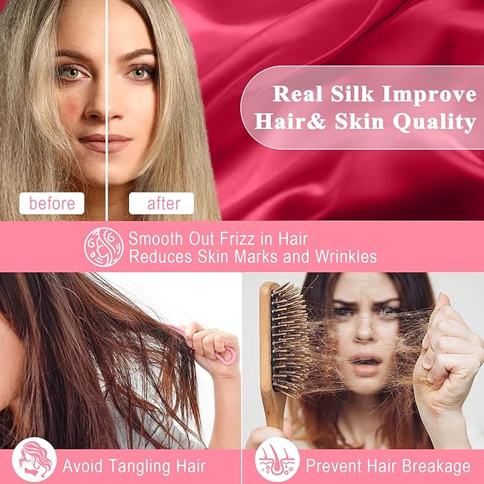 100% Pure Silk Pillowcase 2 Pack for Hair and Skin, Both Sides 23 Momme Grade 6A+ Mulberry Silk Pillowcases with Hidden Zipper, Soft&Smooth Cooling Pillow Cases (Red, Queen 20x30)