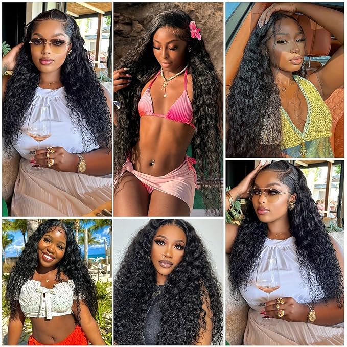 Deep Wave Lace Front Wigs Human Hair 13x6 HD Transparent Lace Front Wigs 200% Density Deep Curly Human Hair Wig Pre Plucked Deep Wave Frontal Wigs Natural Color 18 Inch