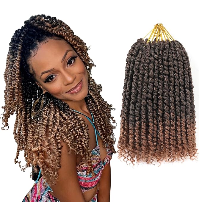 Passion Twist Hair 9 Packs Short Passion Twist Crochet Hair,Ombre Crochet Passion Twist Hair Pre-Twisted Crochet Twists Braiding Hair Extensions for Women(10 Inch,T30#)