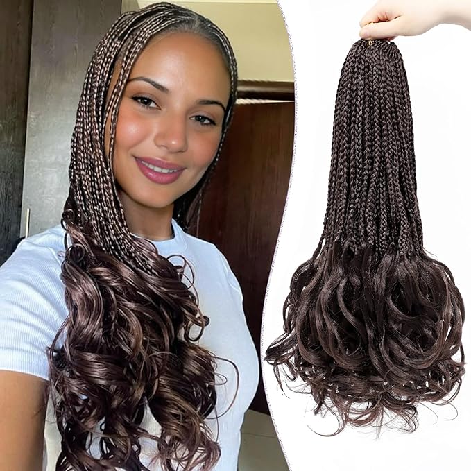 French Curly Braiding Hair Prelooped 18 Inch Dark Brown Crochet Hair for Women 8 Packs Soft Crochet Braids with Curly Ends Synthetic Hair Extension 4#