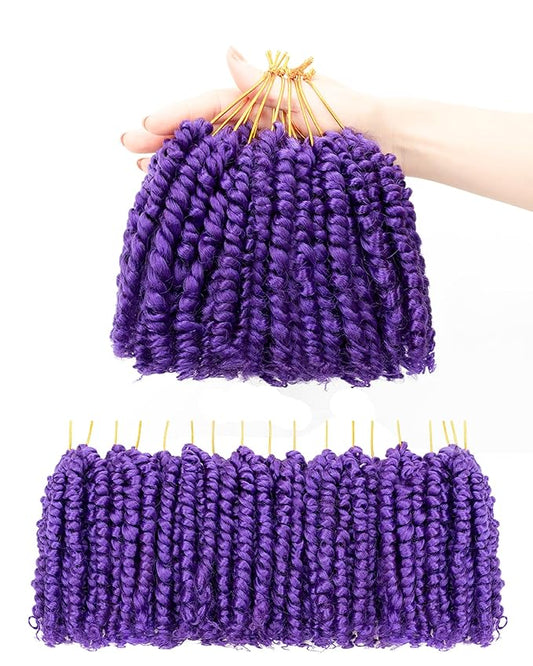 Short Passion Twist Crochet Hair for Black Women and Kids,Pre-Twisted Pre Looped Passion Twist Hair,4 Inch 8 Packs Short Bob Spring Twist Bohemian Braids,Curly Crochet Hair Extensions(4"-8P,Purple)