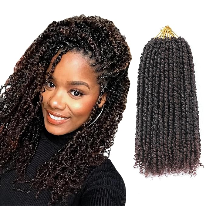 14 Inch Deep Brown Crochet Twists Pre Looped 9 Packs Passion Twist Crochet Hair Braiding Curly Ends Hair Extensions for Women(14 Inch,T33#)