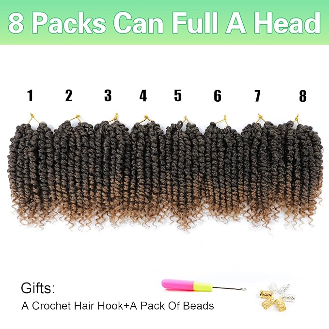 Passion Twist Crochet Hair 6Inch Passion Twist Hair 8 Packs Pre-Twisted Passion Twist Crochet Hair for Black Women Soft Passion Twist Curly Crochet Hair 6"(Pack of 8) T27