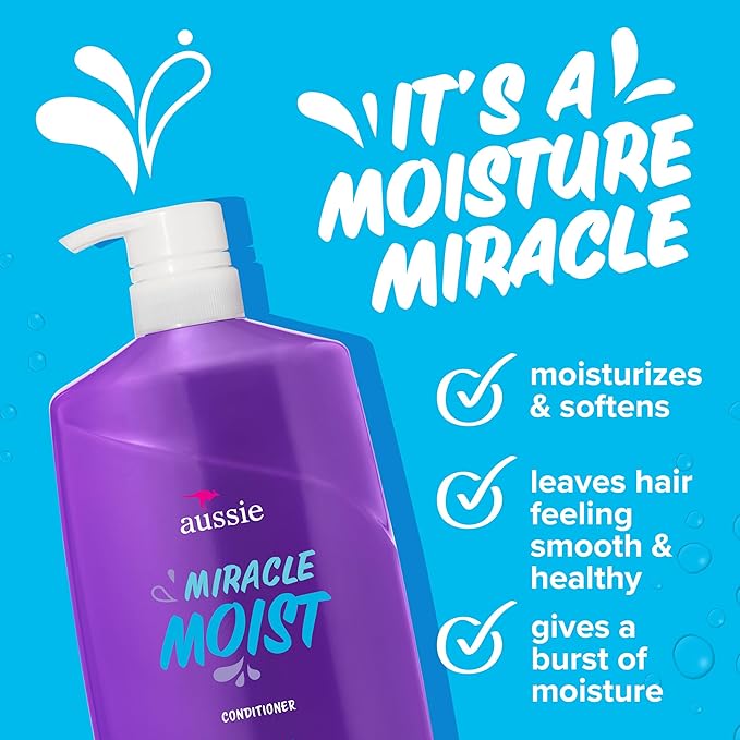 Aussie Miracle Moist with Avocado & Jojoba Oil, Paraben Free Conditioner, 26.2 fl oz