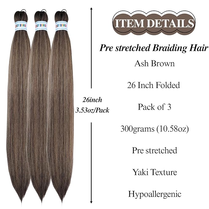 Ash Brown Pre stretched Yaki Braiding Hair Knotless Braiding Hair for Ez Braids
