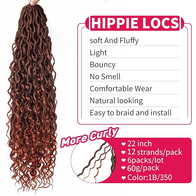 Goddess Locs Crochet Hair 22Inch Curly Faux Locs Crochet Hair,6Packs Pre-looped River Loc BohemianLocs Crochet Braids for Black Women(1B/350, 22inch)