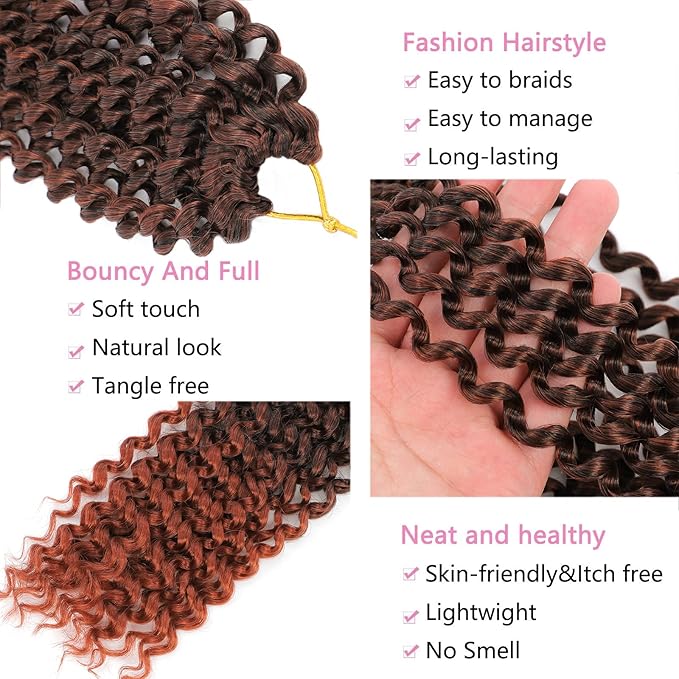 Passion Twist Hair Copper Red 18 Inch 8 Packs Water Wave Passion Twist Crochet Hair Curly Braiding Hair Long Spring Twist Hair Crochet Braids Synthetic Hair Extension (18 Inch (Pack of 8), T350)