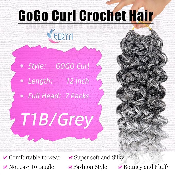 7 Packs GoGo Curl Crochet Hair 12 Inch Short Curly Crochet Hair for Women Beach Curl Water Wave Deep Twist Crochet Braids Synthetic Braiding Hair Extensions (12 Inch, TGray)