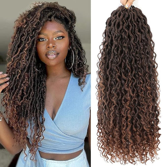 Fulcrum Goddess Locs Crochet Hair - 22 Inch, 8 Packs New Faux Locs Crochet Hair for Black Women, Curly Ends (22Inch (Pack of 8), T30#)