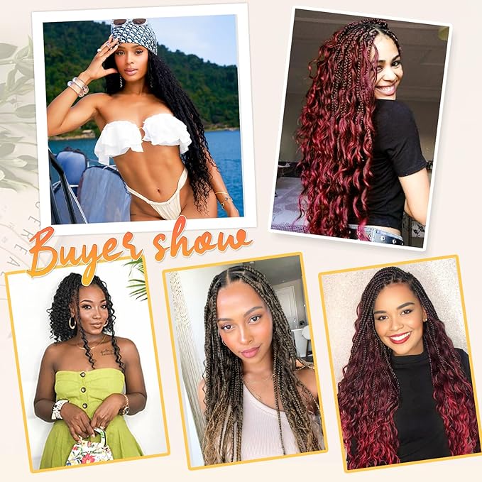 Goddess Box Braids Crochet Hair - 9 Packs, Boho 18 Inch Crochet Box Braids With Curly Ends For Black Women, Pre Looped Crochet Hair(18Inch 9 Packs,1B#)
