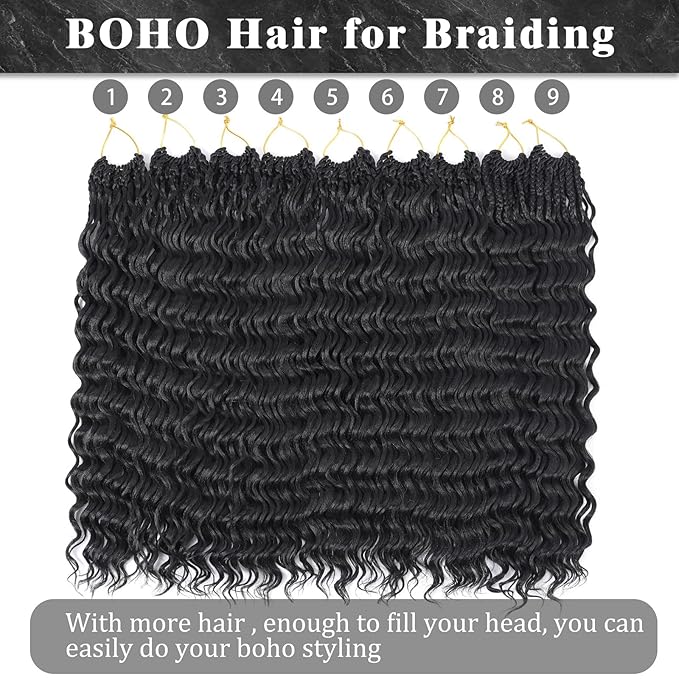 10 Inch Ocean Wave Crochet Hair Twist Braids 10 Inch 9 Packs Curly Crochet Hair for Black Women Short Deep Wave Braiding Hair Pre Looped Synthetic Hair Extensions (1B)