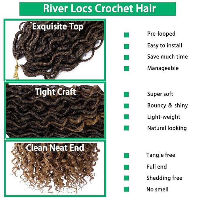 Goddess Locs Crochet Hair 12 Inch 6 Packs Faux Locs Crochet Hair for Black Women Locs Crochet Hair Pre Looped Soft Locs River Synthetic Hair Extensions, 1b/27