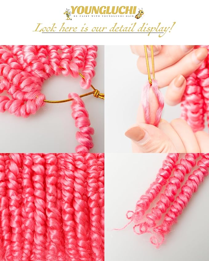 4 Inch 7 Packs Super Short Passion Twist Crochet Hair for Black Women and Kids-Pure Pink Pre Looped Pretwisted Soft Hair Extensions,Braided by Synthetic Spring Kinky Twist Bohemian Curl(4"-7P,Pink)