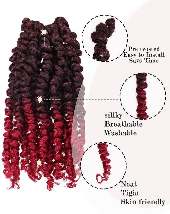 Super Short Passion Twist Crochet Hair for Black Women and Kids-6 Inch 7 Packs Ombre Burgundy Pre Looped Pre-twisted Passion Twist Hair,Bob Spring Kinky Twist Bohemian Curl(6"-7P,TBUG)