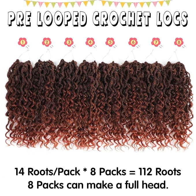 Fulcrum Goddess Locs Crochet Hair 10 Inch, 8 Packs New Faux Locs Crochet Hair for Black Women, Crochet locs with Curly Ends (10Inch (Pack of 8), T350#)